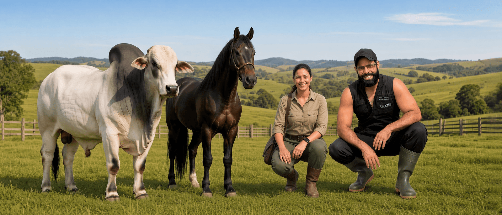 Veterinário no campo demonstrando técnica